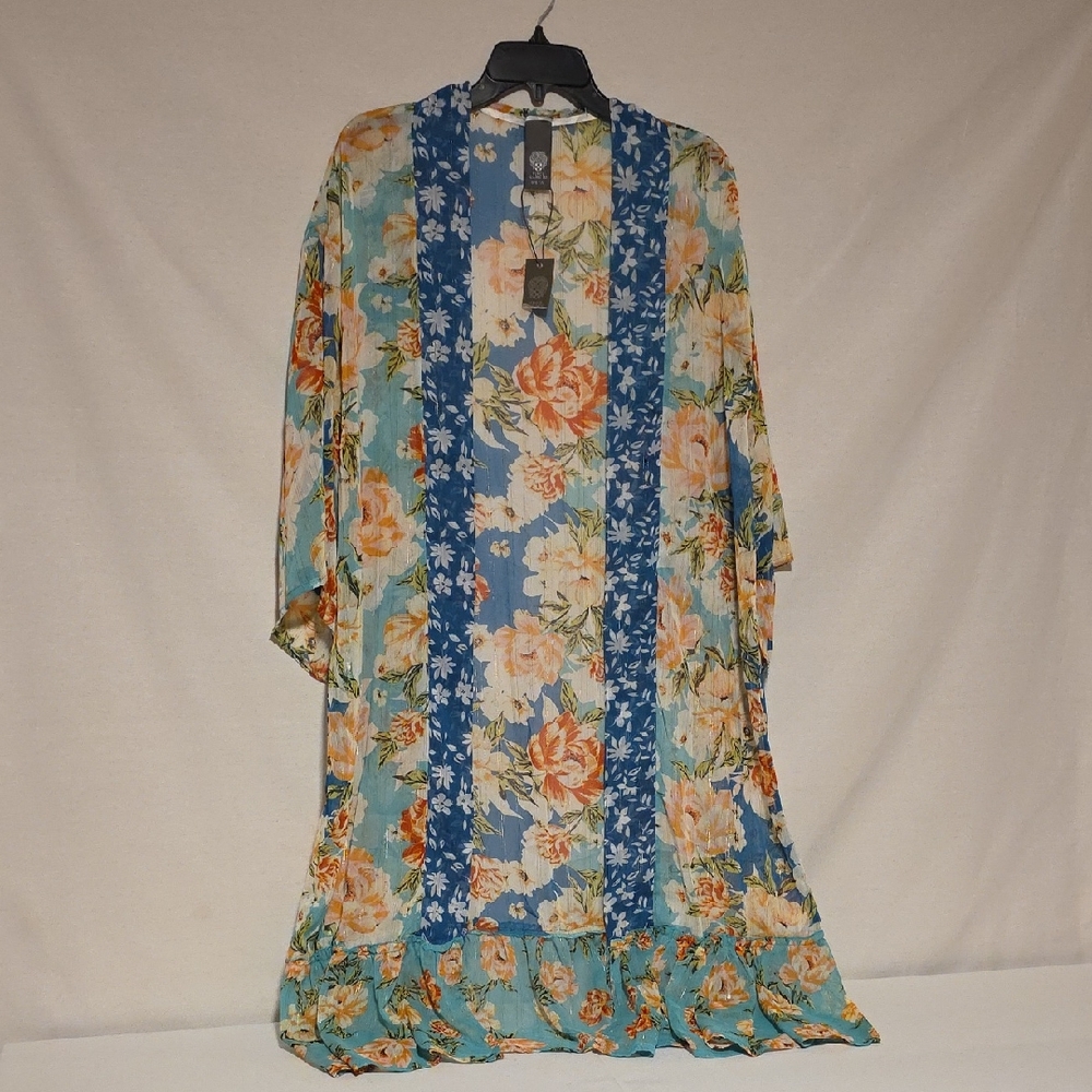 Vince Camuto Blue and Cream Floral Kimono